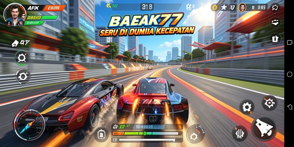Screenshot gameplay AFK77 menampilkan aksi balap yang mendebarkan.