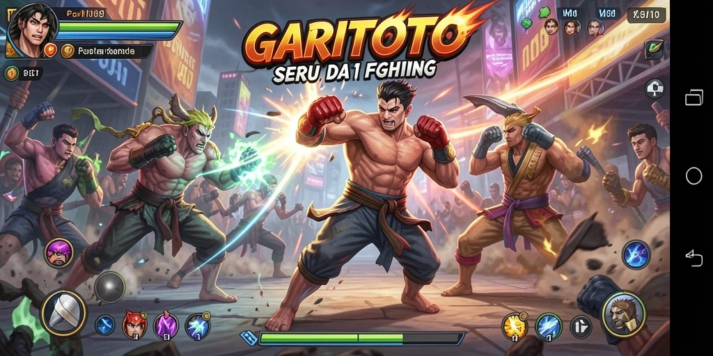 Tampilan pertarungan intens GARITOTO dengan karakter yang beraksi.