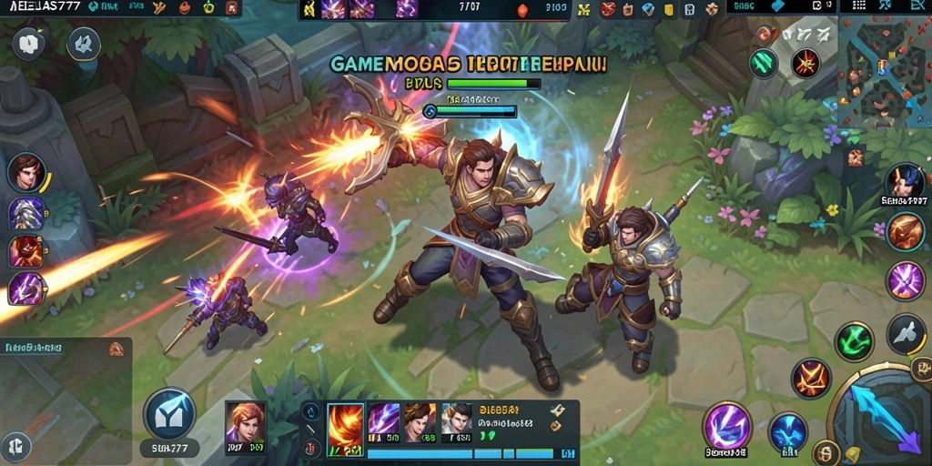 Screenshot utama menunjukkan aksi seru dalam game MOBA.