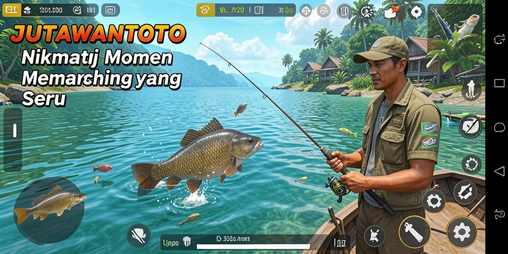 Tampilan gameplay JUTAWANTOTO yang menampilkan aktivitas memancing yang seru.