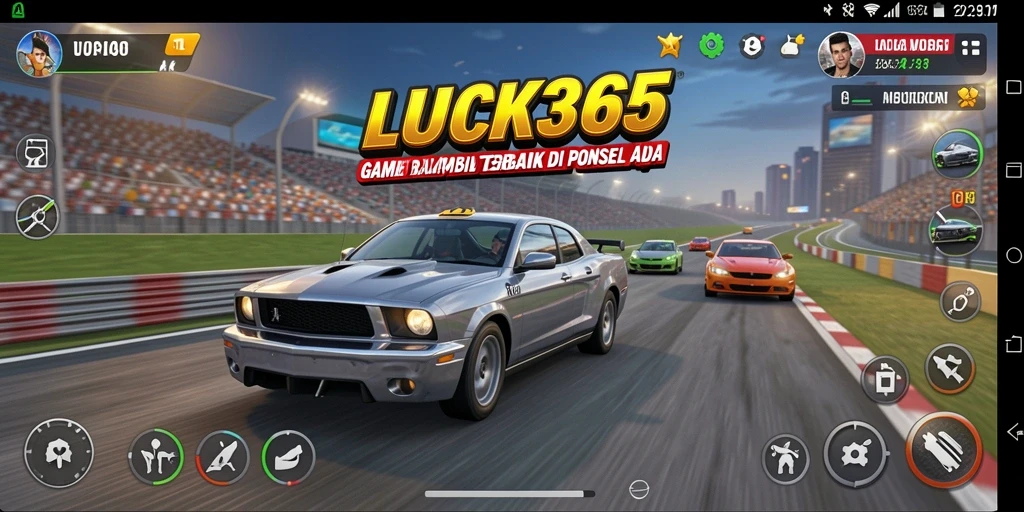 Tangkapan layar gameplay LUCK365 dengan mobil balap di lintasan yang menegangkan.