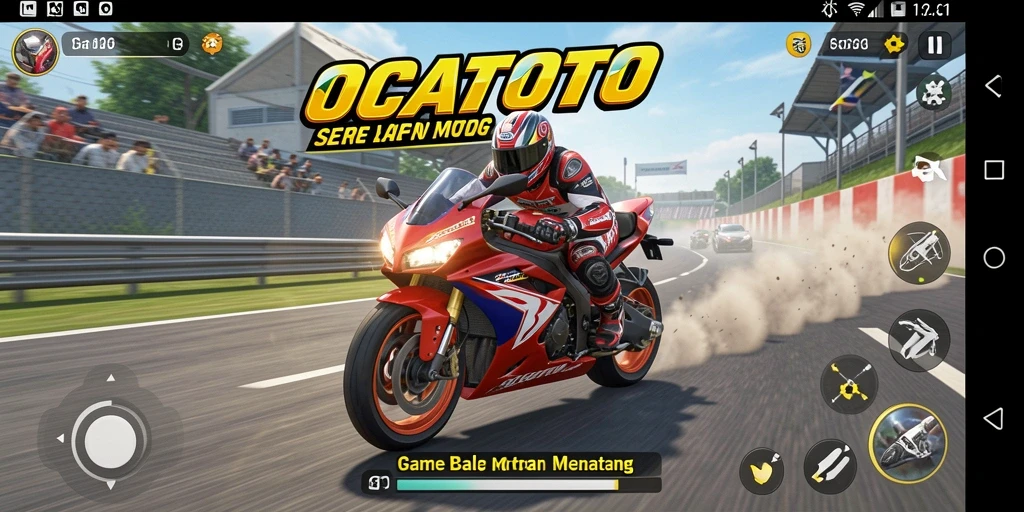 Screenshot OCATOTO menampilkan aksi balapan motor yang mendebarkan dan adrenalin.