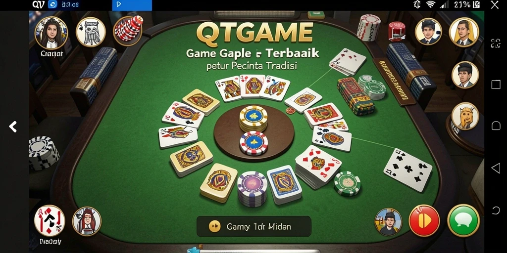 Tampilan gameplay QTGAME yang seru dan interaktif dalam bermain Gaple.