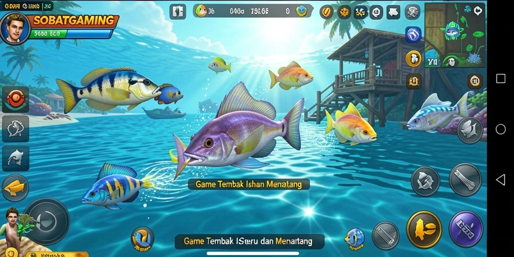 Screenshot gameplay SOBATGAMING menampilkan aksi menembak ikan yang seru.
